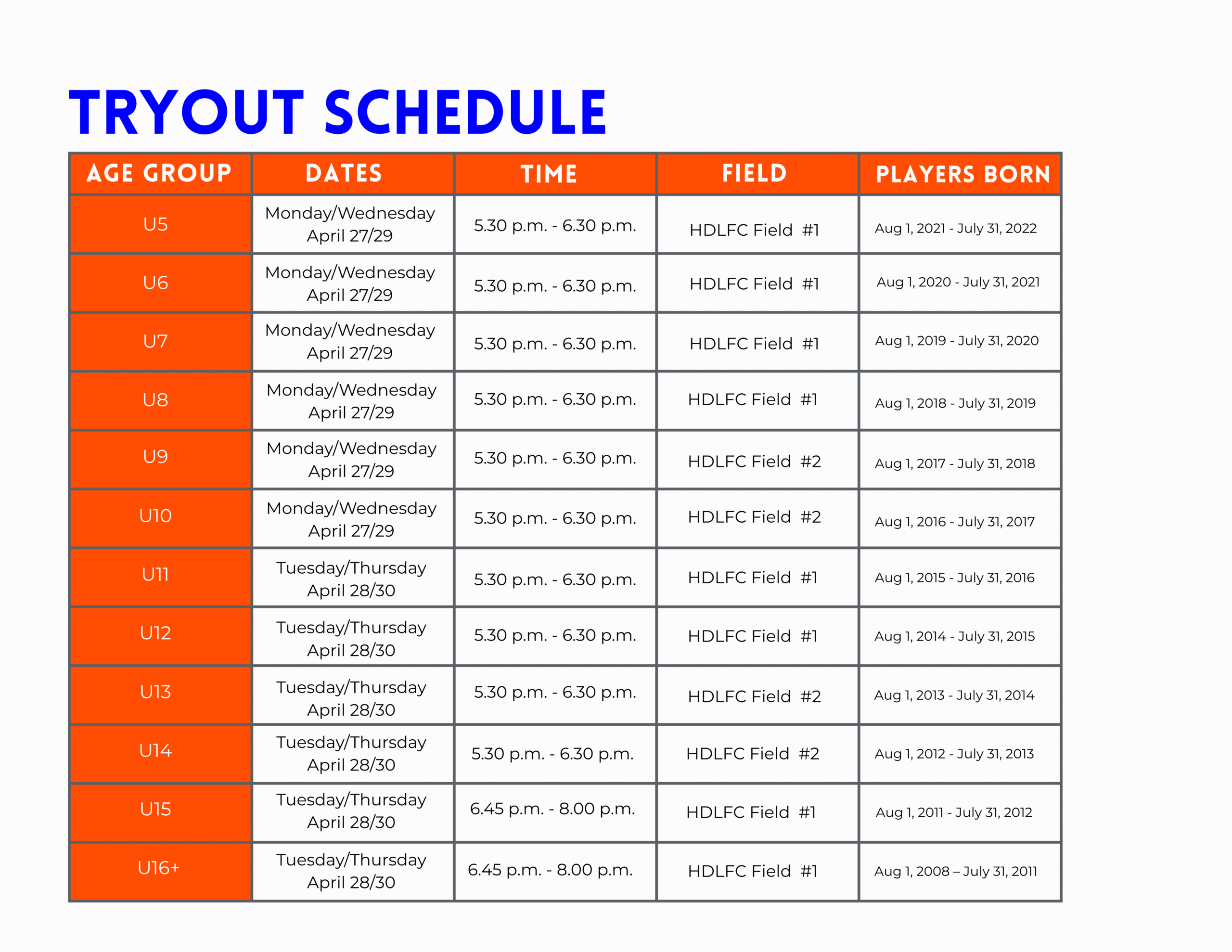tryout schedule houston dutch lions Fall 2026